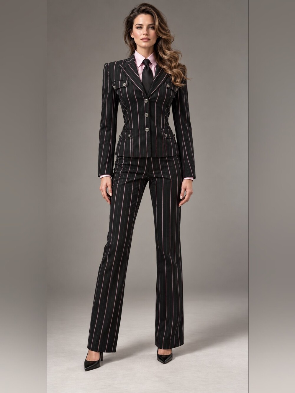 Vertigo Paris Y2K Pinstripe Pantsuit Blazer Trouser Set S